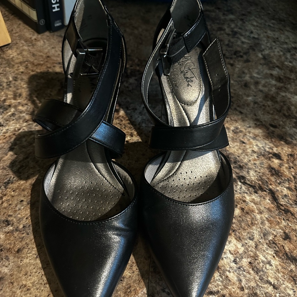 Life Stride Black Heels with Ankle Strap